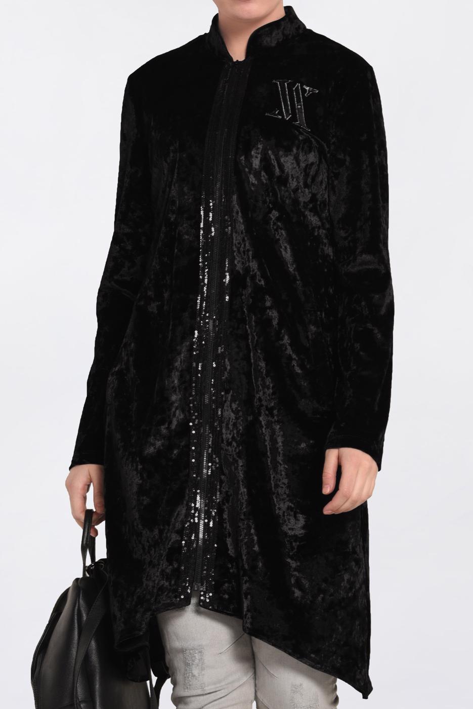 Tesettür giyim SİYAH HAKİM YAKA FERMUARLI KADİFE EŞOFMAN TUNİK 4872