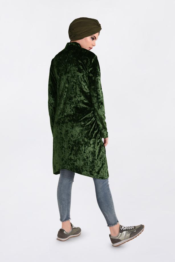 Vêtements hijab KAKI TUNIQUE EN VELOURS À COL MAO 4872   - TRENDTESETTÜR