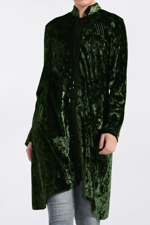 Vêtements hijab KAKI TUNIQUE EN VELOURS À COL MAO 4872   - TRENDTESETTÜR