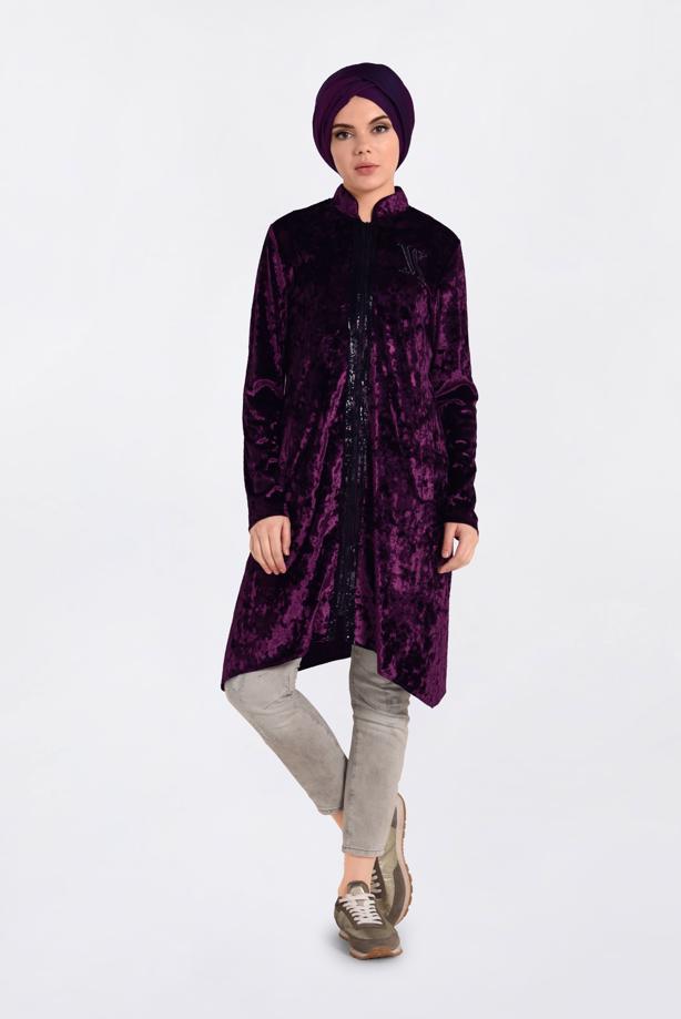 Vêtements hijab PRUNE TUNIQUE EN VELOURS À COL MAO 4872   - TRENDTESETTÜR