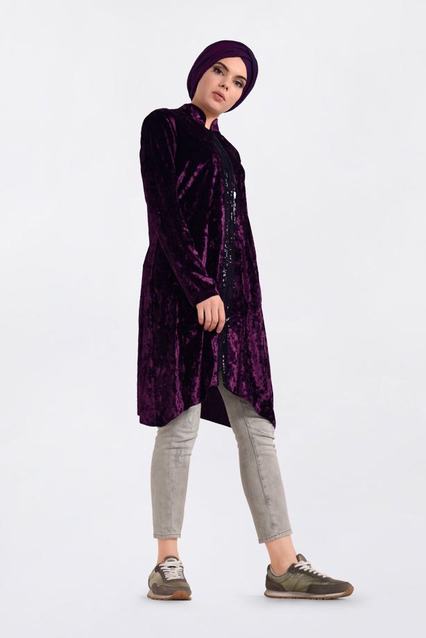 Vêtements hijab PRUNE TUNIQUE EN VELOURS À COL MAO 4872   - TRENDTESETTÜR