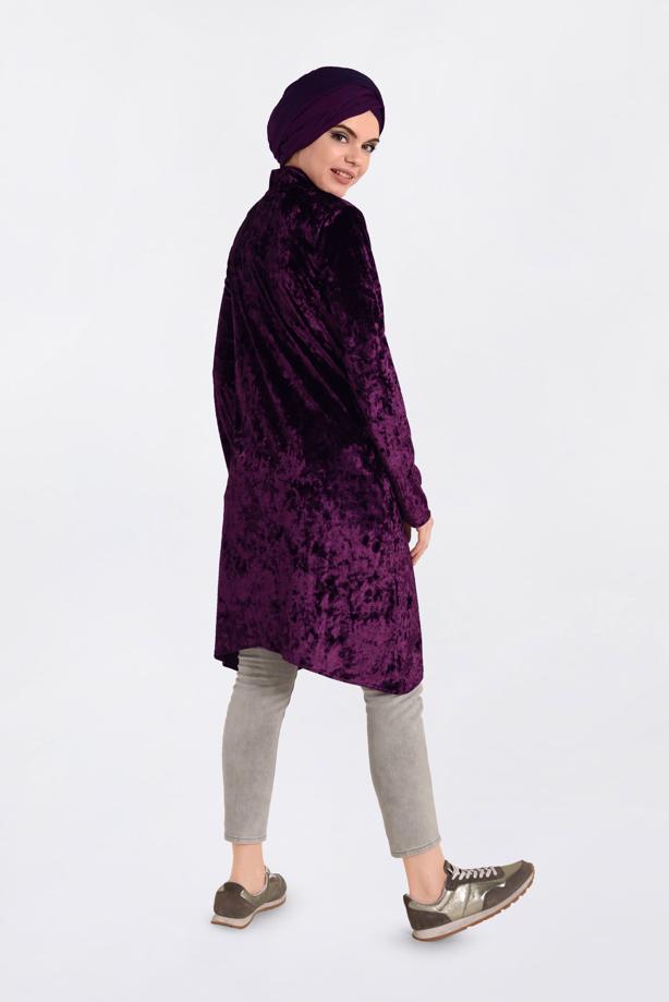 Vêtements hijab PRUNE TUNIQUE EN VELOURS À COL MAO 4872   - TRENDTESETTÜR