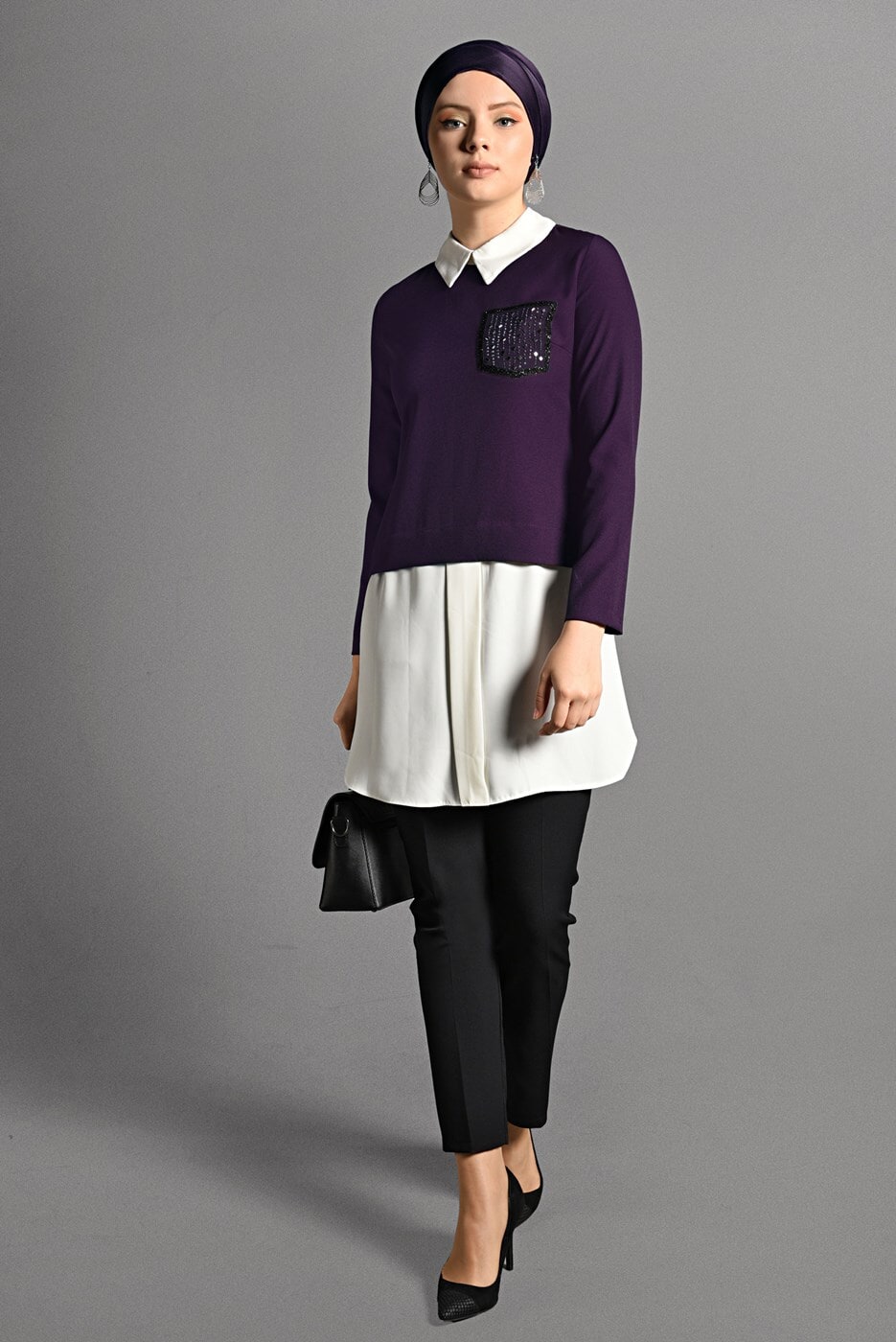 Tesettür giyim MOR İKİLİ GÖRÜNÜMLÜ TUNİK 4907 