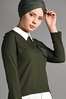 Tesettür giyim HAKİ İKİLİ GÖRÜNÜMLÜ TUNİK 4907 