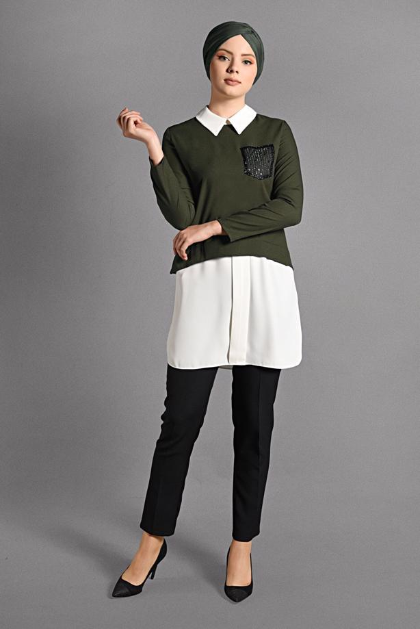 Tesettür giyim  İKİLİ GÖRÜNÜMLÜ TUNİK 4907  - TRENDTESETTÜR