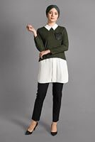 Tesettür giyim HAKİ İKİLİ GÖRÜNÜMLÜ TUNİK 4907 