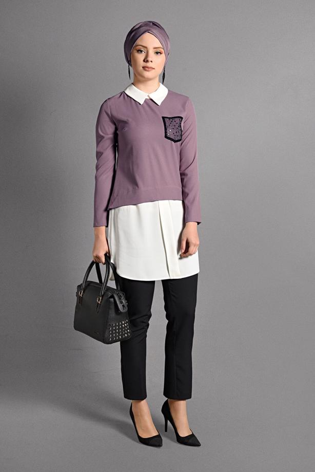 Tesettür giyim  İKİLİ GÖRÜNÜMLÜ TUNİK 4907  - TRENDTESETTÜR