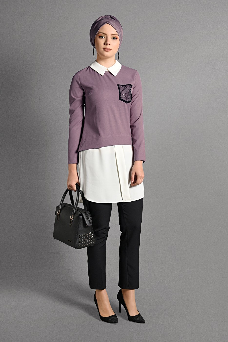 Tesettür giyim PUDRA İKİLİ GÖRÜNÜMLÜ TUNİK 4907 