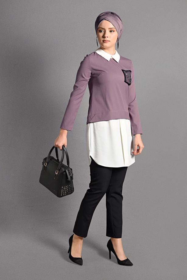 Tesettür giyim  İKİLİ GÖRÜNÜMLÜ TUNİK 4907  - TRENDTESETTÜR