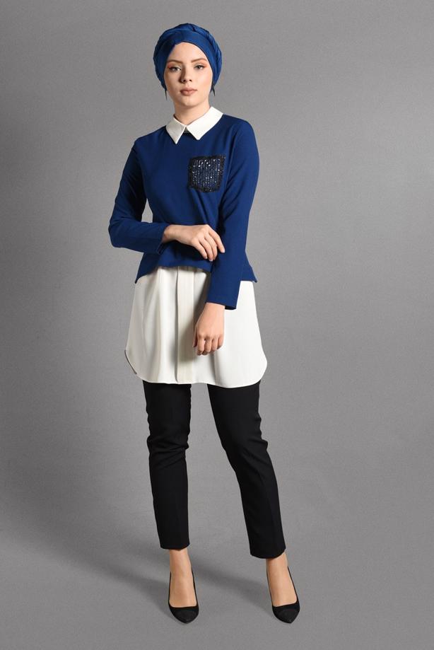 Tesettür giyim  İKİLİ GÖRÜNÜMLÜ TUNİK 4907  - TRENDTESETTÜR