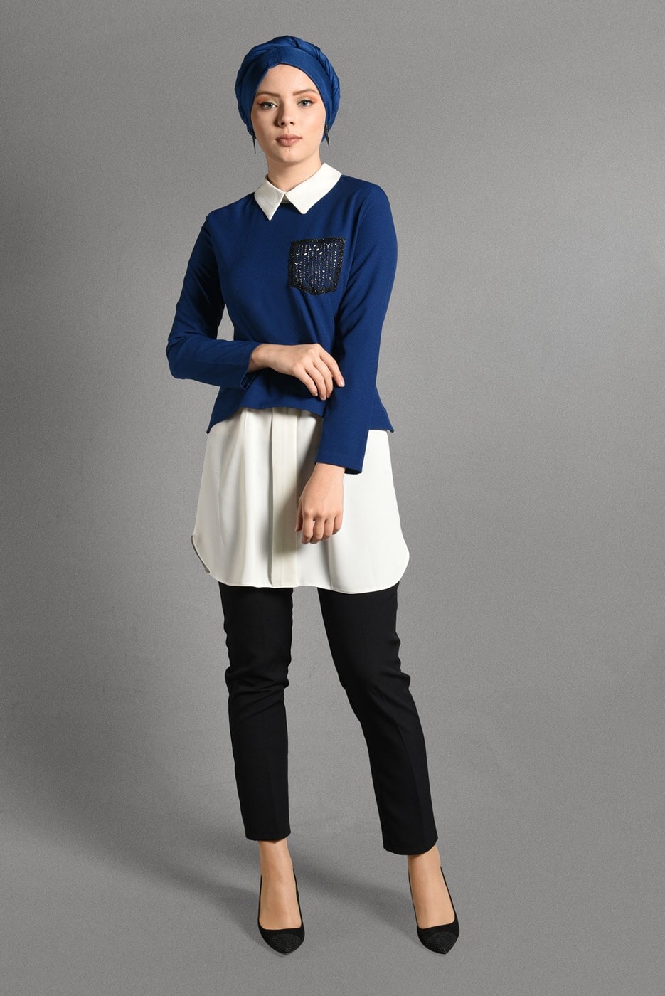 Tesettür giyim LACİVERT İKİLİ GÖRÜNÜMLÜ TUNİK 4907 