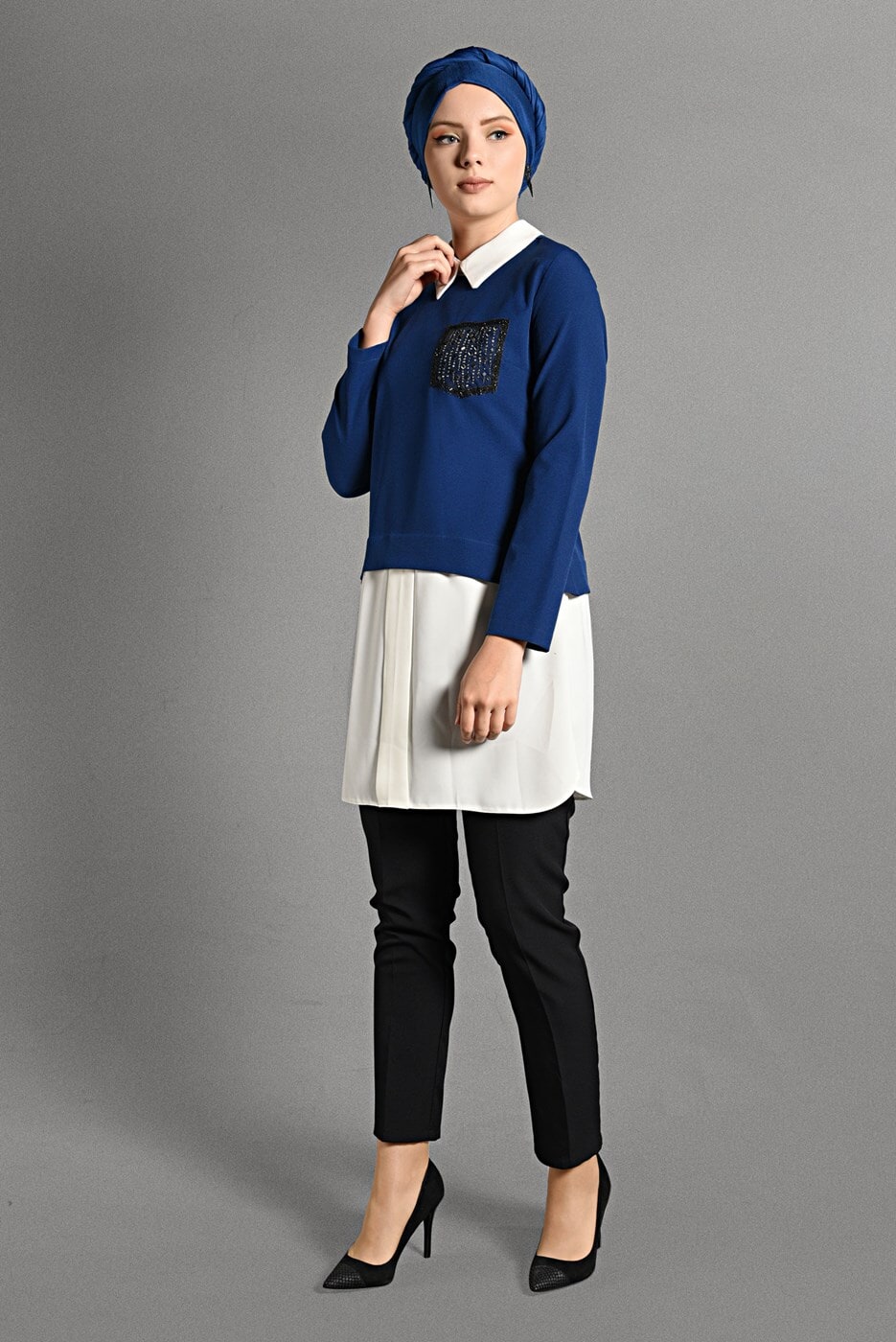 Tesettür giyim LACİVERT İKİLİ GÖRÜNÜMLÜ TUNİK 4907 