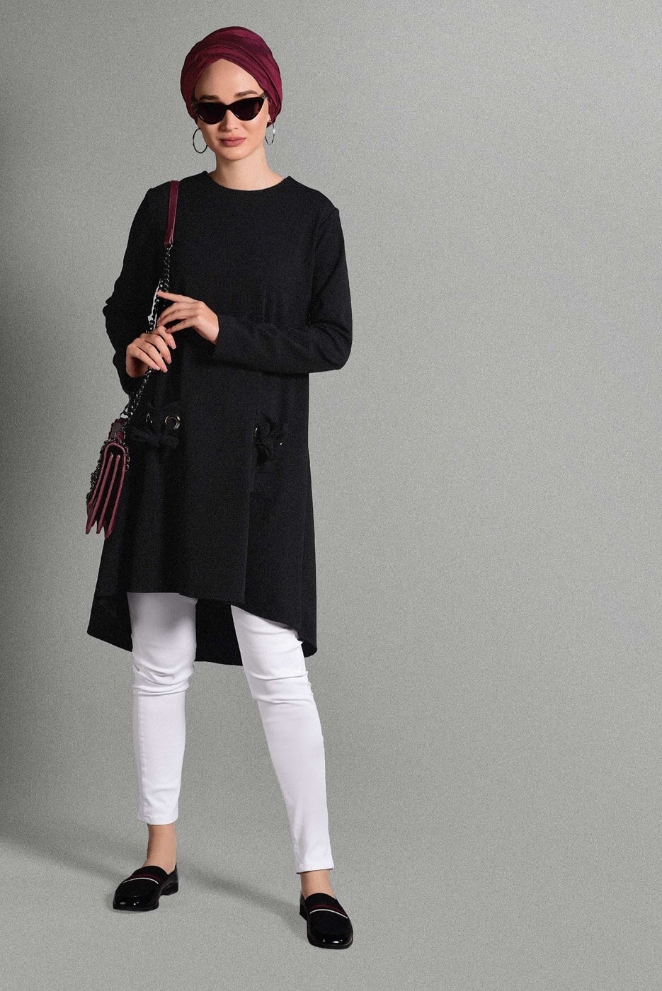 Hijab clothing BLACK GROMMET DETAILED TUNIC 4988 