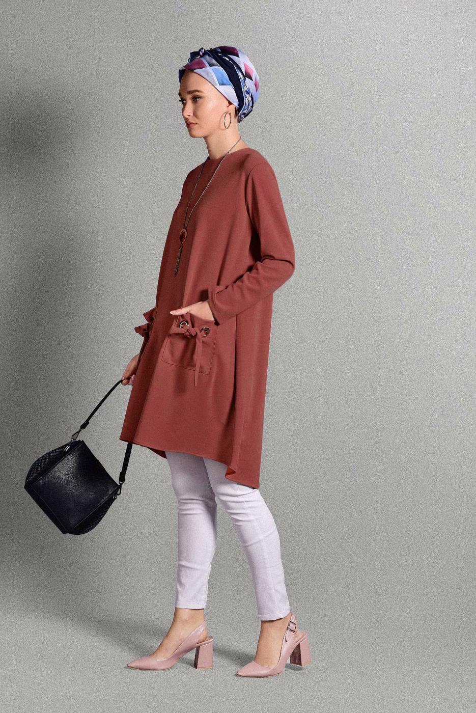 Vêtements hijab BRUN TUNIQUE À ŒILLETS 4988 