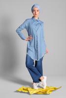 Vêtements hijab BLEU TUNIQUE À FRANGES 5002 