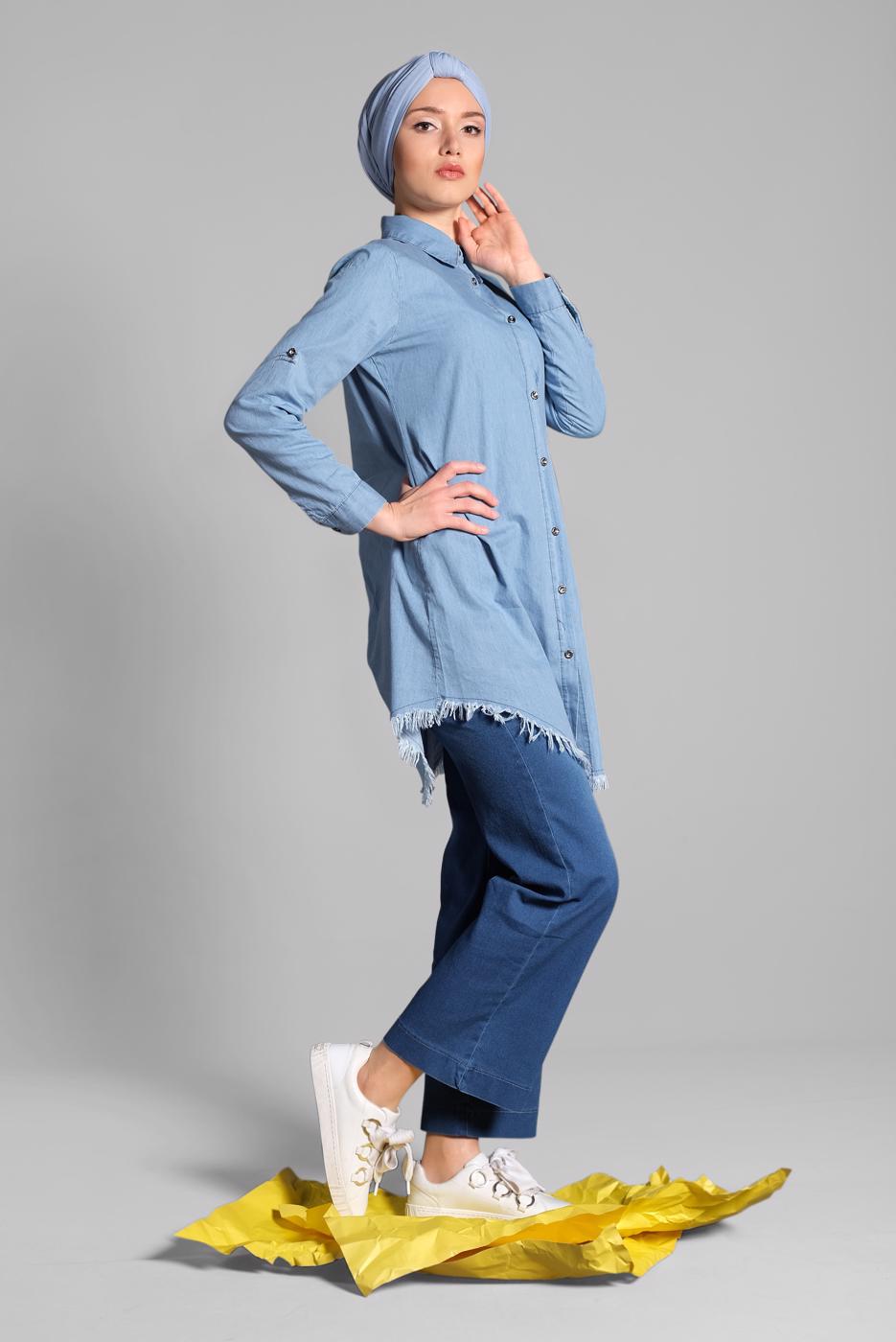 Vêtements hijab BLEU TUNIQUE À FRANGES 5002 