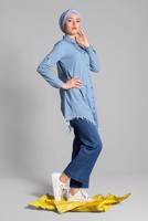 Vêtements hijab BLEU TUNIQUE À FRANGES 5002 
