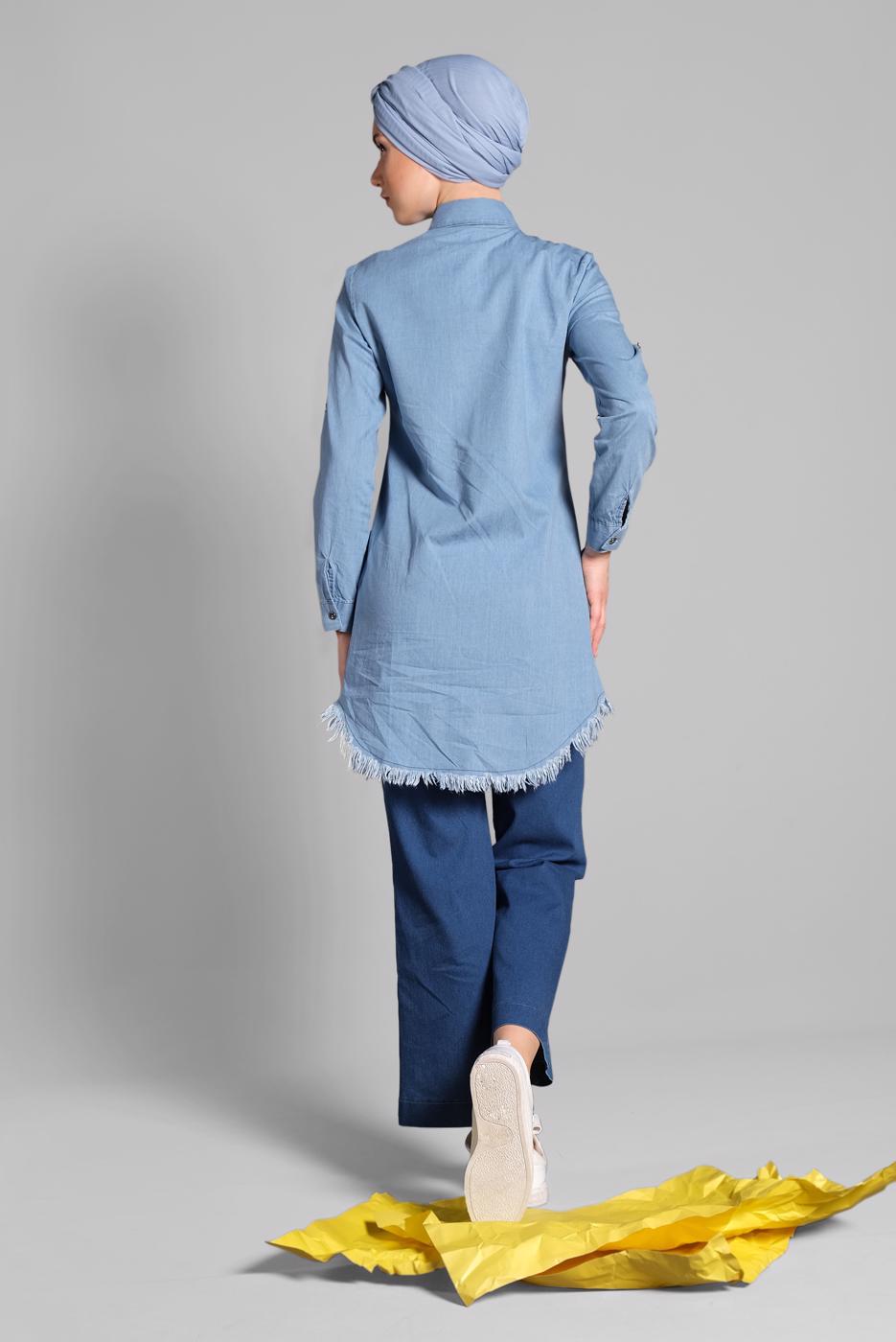 Vêtements hijab BLEU TUNIQUE À FRANGES 5002 