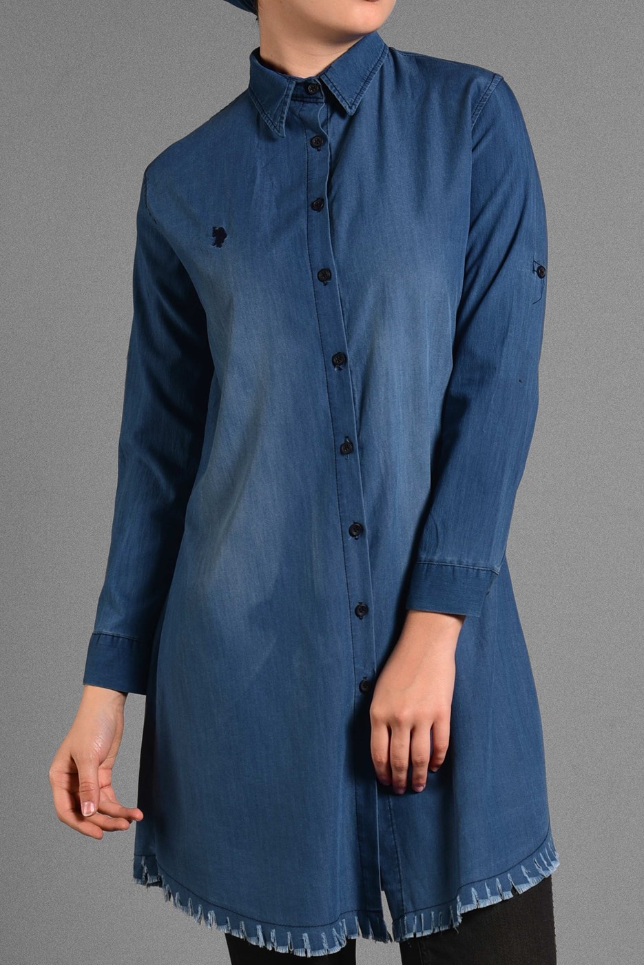 Hijab clothing NAVY BLUE FRINGE DETAILED TUNIC 5002 