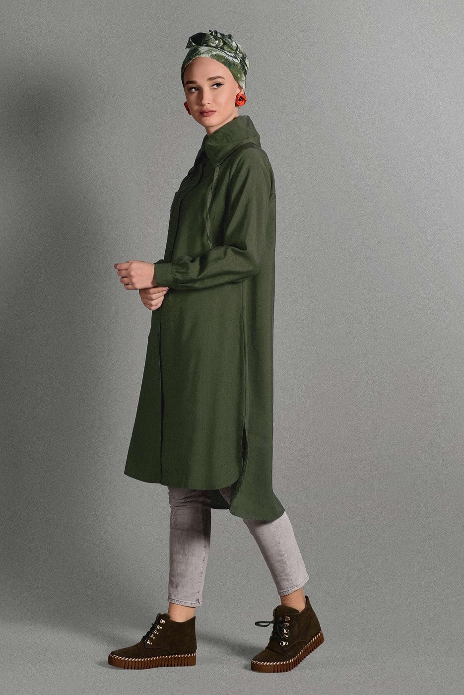 Tesettür giyim HAKİ YILDIZ ARMALI TUNİK 5012