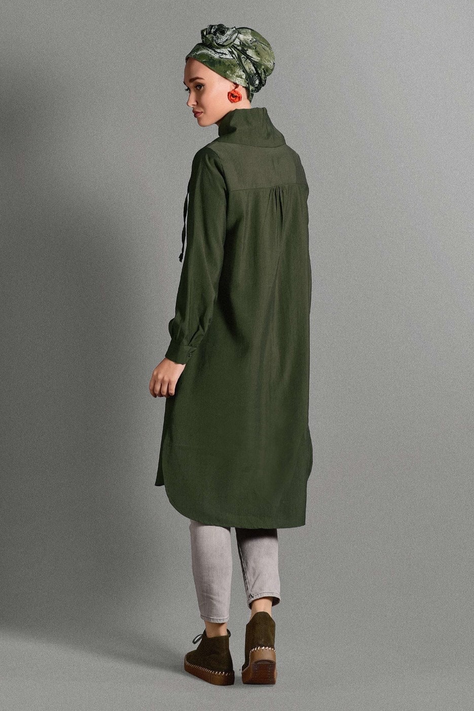 Tesettür giyim HAKİ YILDIZ ARMALI TUNİK 5012