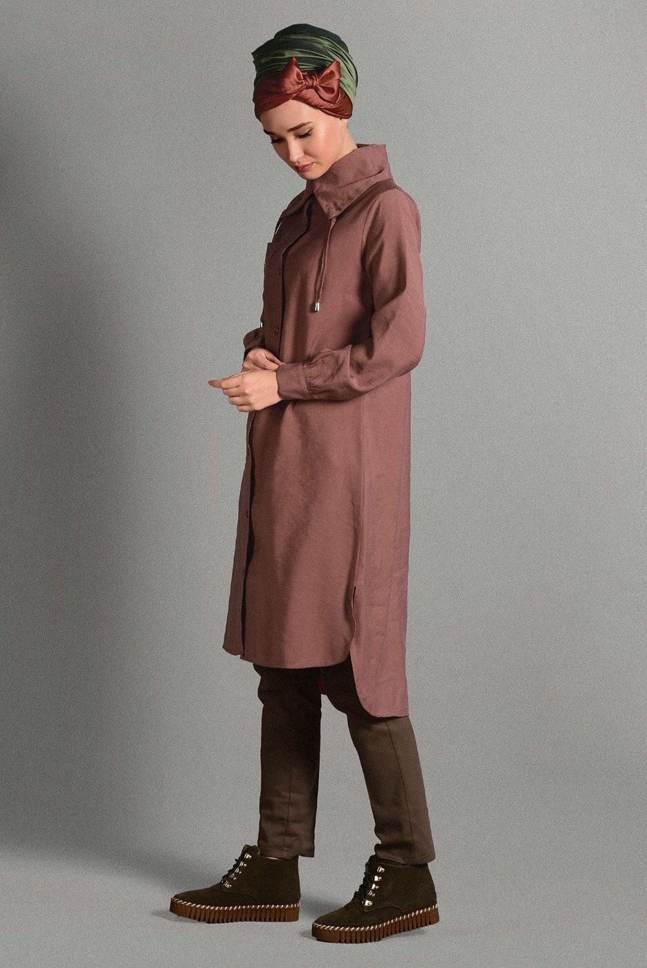 Tesettür giyim KAHVE YILDIZ ARMALI TUNİK 5012