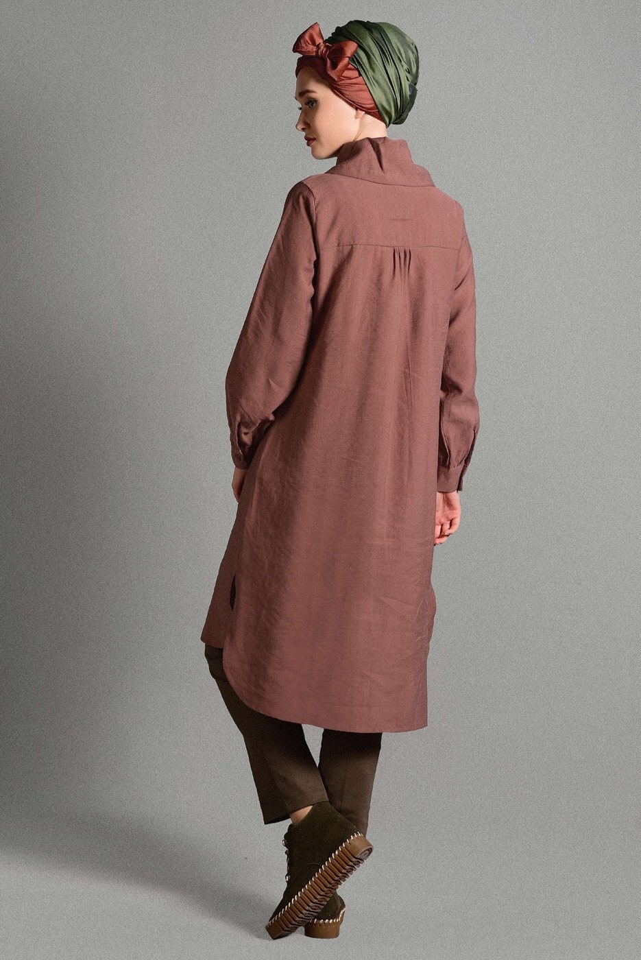 Tesettür giyim KAHVE YILDIZ ARMALI TUNİK 5012