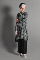 Tesettür giyim GRİ EKOSE DESENLİ TUNİK 7406 