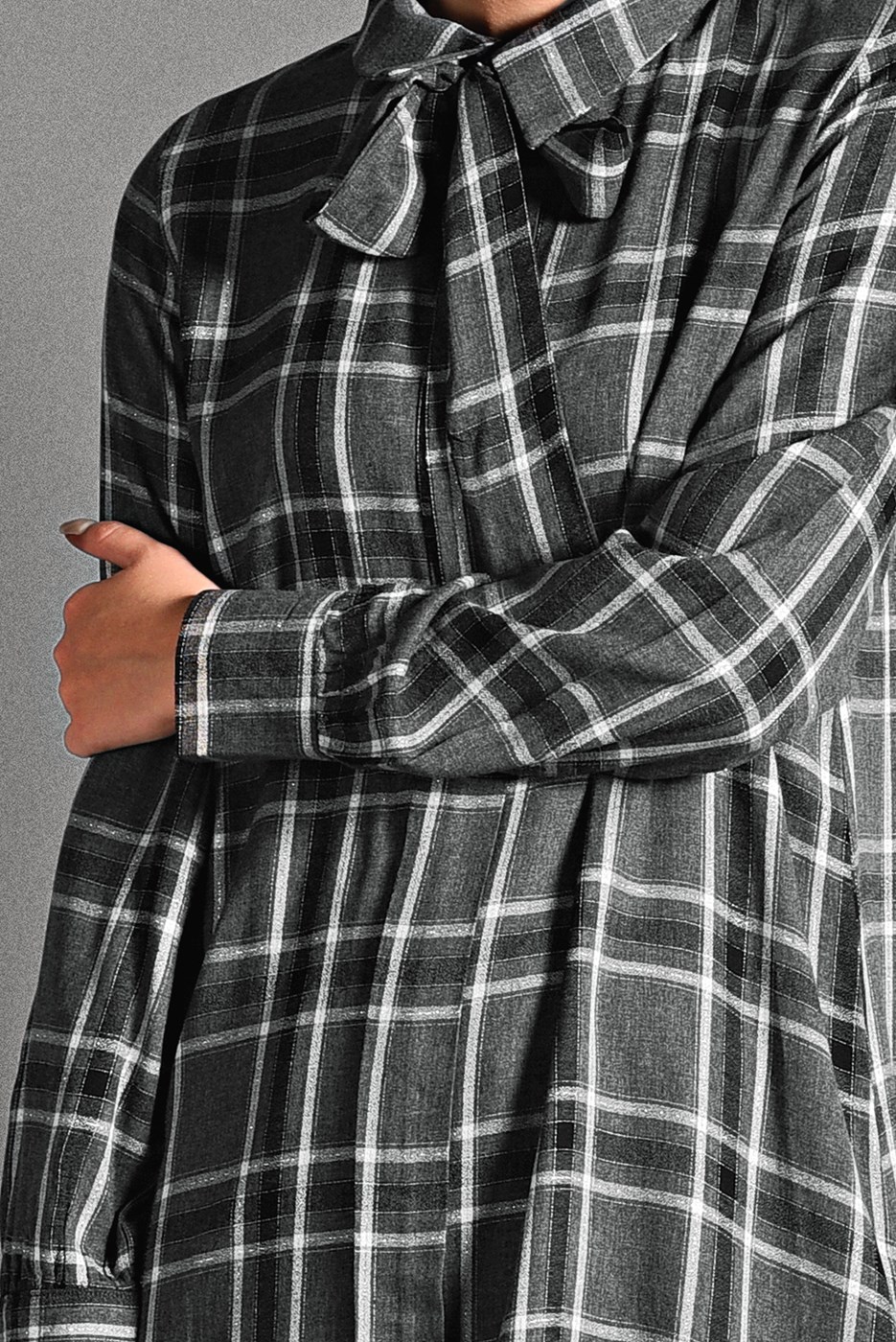 Tesettür giyim GRİ EKOSE DESENLİ TUNİK 7406 