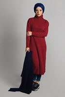 Tesettür giyim KIRMIZI BALIKÇI YAKA TRİKO TUNİK 8407