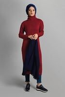 Tesettür giyim KIRMIZI BALIKÇI YAKA TRİKO TUNİK 8407