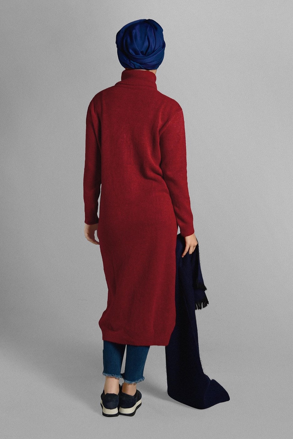 Tesettür giyim KIRMIZI BALIKÇI YAKA TRİKO TUNİK 8407