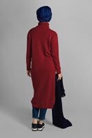 Tesettür giyim KIRMIZI BALIKÇI YAKA TRİKO TUNİK 8407
