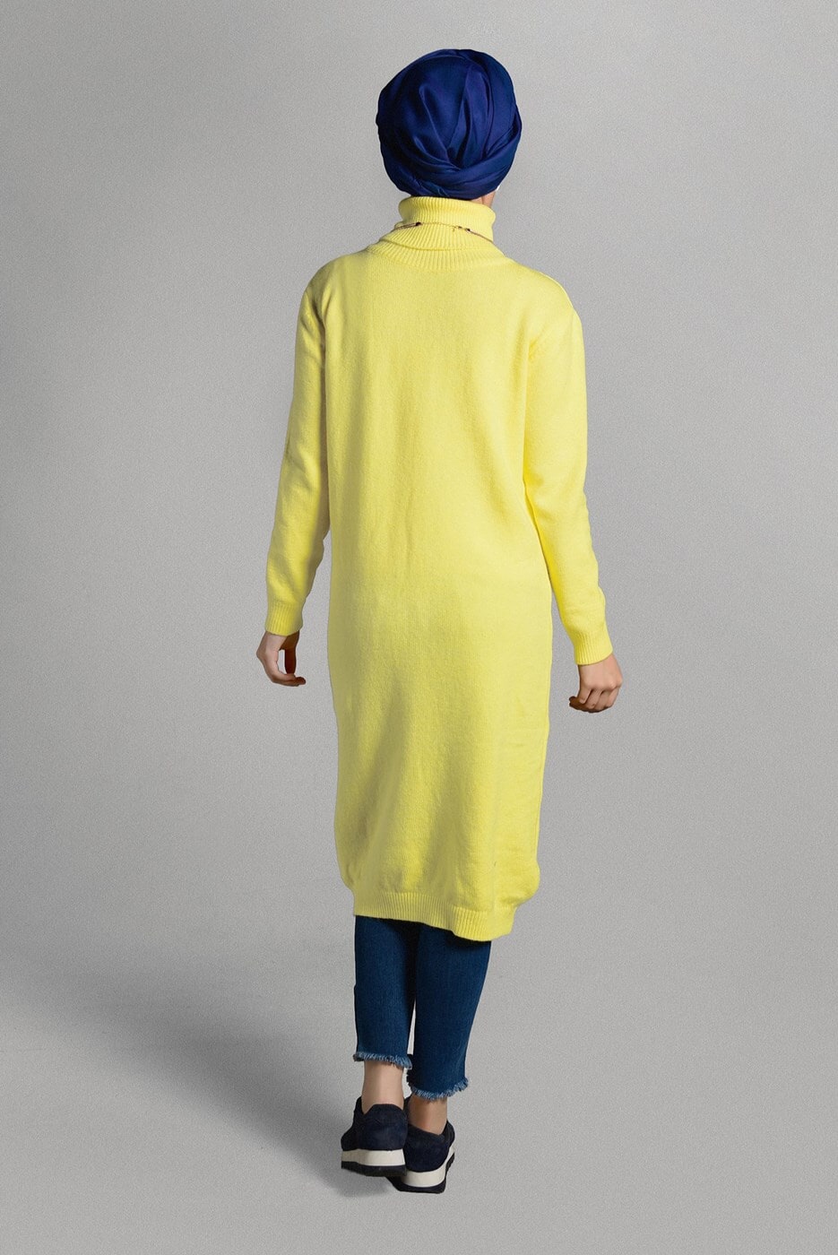 Tesettür giyim SARI BALIKÇI YAKA TRİKO TUNİK 8407
