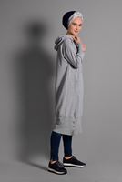 Tesettür giyim GRİ KAPÜŞONLU FERMUAR DETAYLI TUNİK 8918 