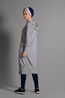 Tesettür giyim GRİ KAPÜŞONLU FERMUAR DETAYLI TUNİK 8918 
