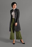 Hijab clothing BLACK MANDARIN COLLAR TRENCH-COAT 4008 