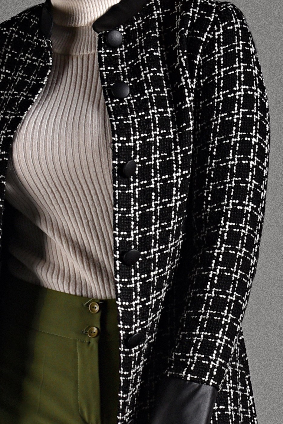 Hijab clothing BLACK MANDARIN COLLAR TRENCH-COAT 4008 