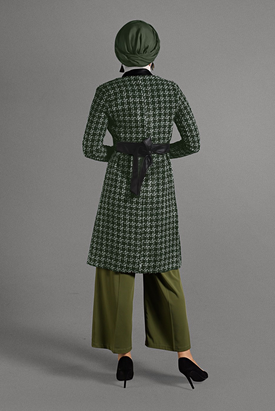 Hijab clothing KHAKI MANDARIN COLLAR TRENCH-COAT 4008 