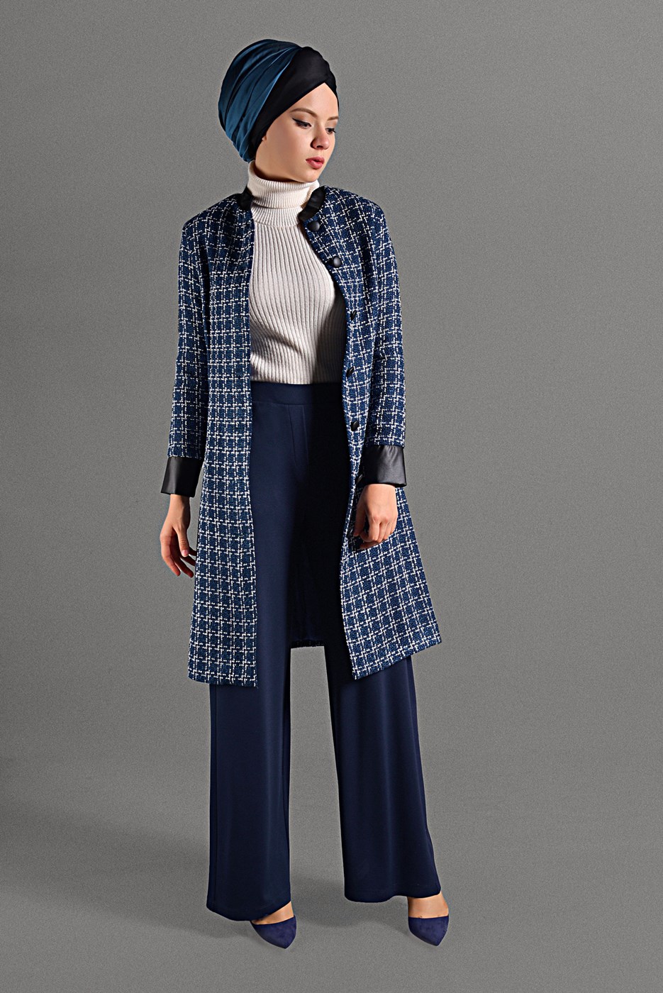 Hijab clothing GREEN MANDARIN COLLAR TRENCH-COAT 4008 