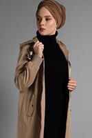 Tesettür giyim BEJ KAPÜŞONLU PELUŞ ASTARLI TRENÇKOT  41471