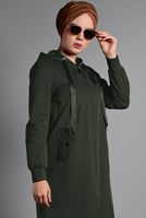 Tesettür giyim HAKİ KAPÜŞONLU PELUŞ ASTARLI TRENÇKOT  41471