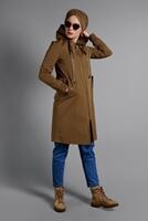 Tesettür giyim TABA KAPÜŞONLU PELUŞ ASTARLI TRENÇKOT  41471