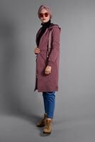 Tesettür giyim PEMBE KAPÜŞONLU PELUŞ ASTARLI TRENÇKOT  41471
