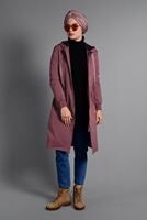 Tesettür giyim PEMBE KAPÜŞONLU PELUŞ ASTARLI TRENÇKOT  41471