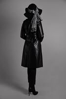 Tesettür giyim SİYAH DERİ KLASİK KESİM TRENÇKOT 0446 