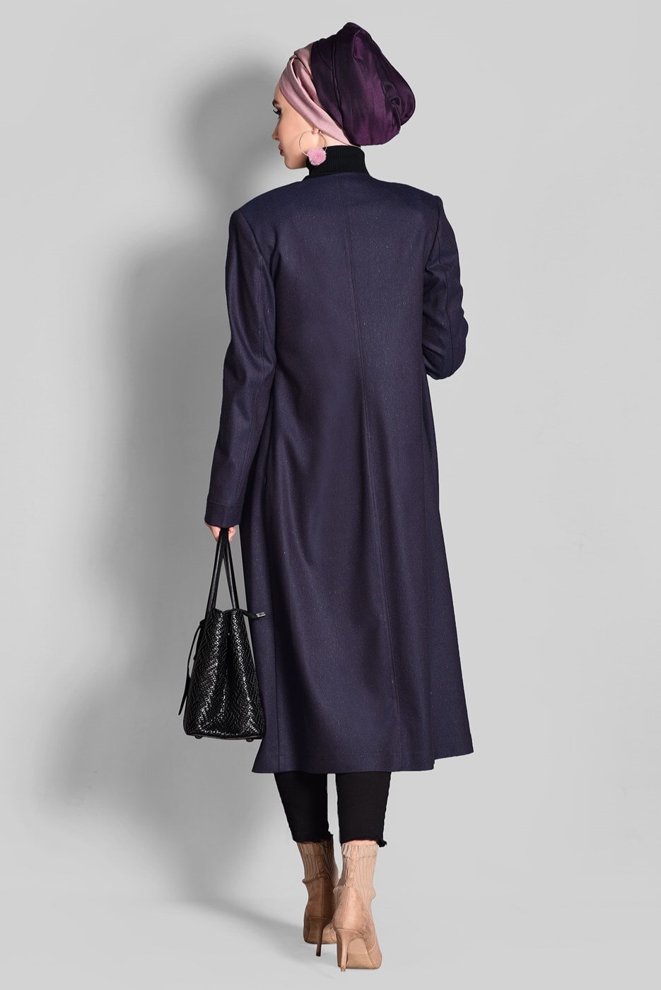 Tesettür giyim MOR NAKIŞ DETAYLI FERMUARLI TRENÇKOT 1145