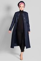 Tesettür giyim LACİVERT NAKIŞ DETAYLI FERMUARLI TRENÇKOT 1145