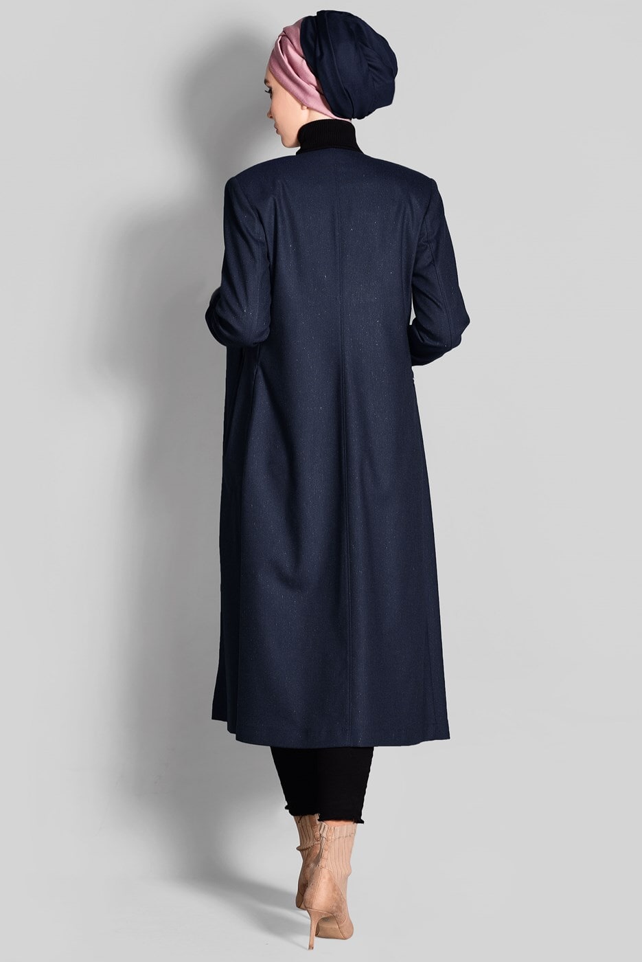 Tesettür giyim LACİVERT NAKIŞ DETAYLI FERMUARLI TRENÇKOT 1145