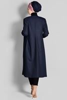 Tesettür giyim LACİVERT NAKIŞ DETAYLI FERMUARLI TRENÇKOT 1145
